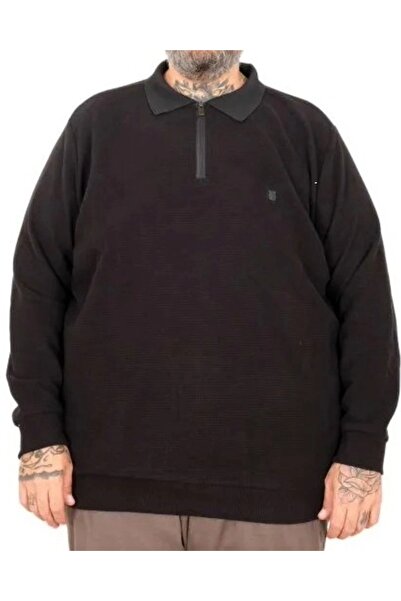 cusseli Ανδρικό πουλόβερ πόλο βάφλας μεγάλου μεγέθους C25822 ΜΑΥΡΟ