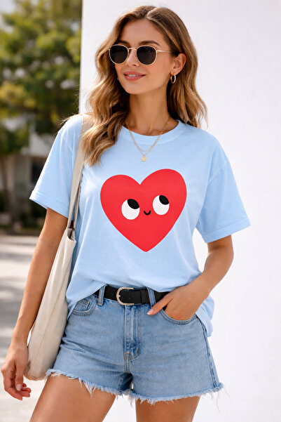 ArtYus Χαριτωμένο μπλουζάκι Unisex Oversize με στάμπα καρδιάς και μάτι – Βαμβ...