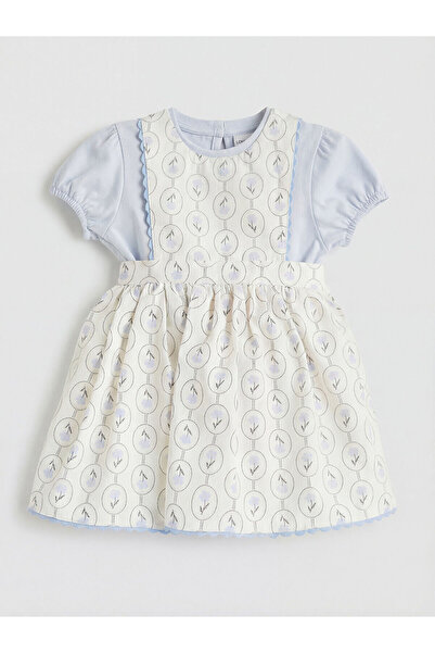 LC Waikiki Nevavm Patterned Baby Girl Poplin Dress with Difference in Color