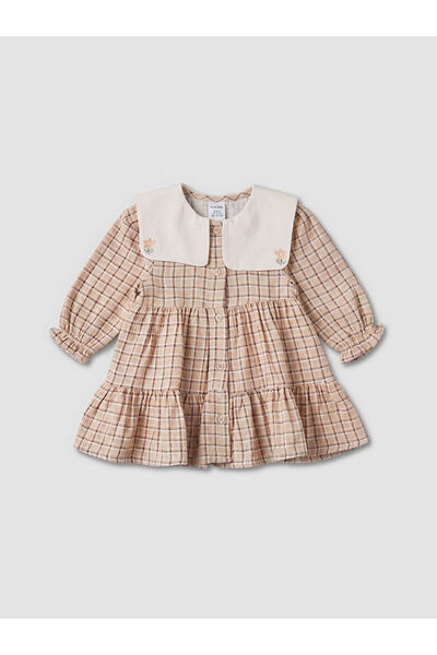 LC Waikiki Nevavm Farkıyla Bebe Collar Embroidered Baby Girl Gabardine Dress