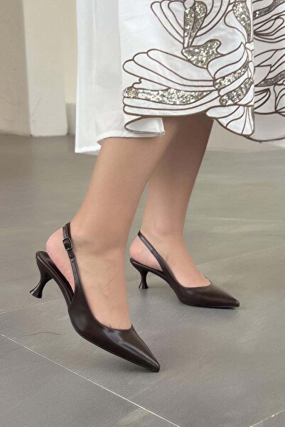 Parponi Δερμάτινα παπούτσια με τακούνι Lola με ανοιχτή πόρπη στην πλάτη, καφέ...