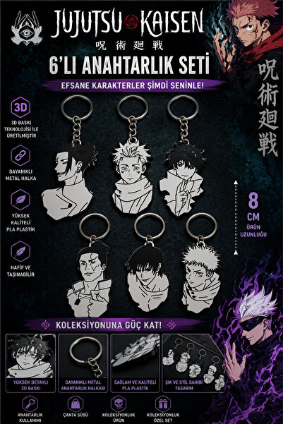 FigurBende Jujutsu Kaisen 6’lı Anahtarlık Seti 3D Baskı PLA Anime Karakter Ko...