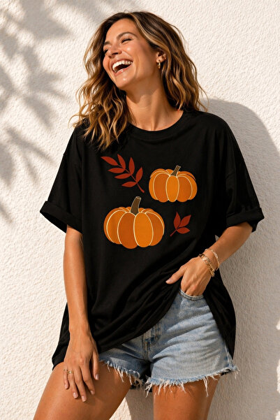 ArtYus Φθινοπωρινό μπλουζάκι Unisex Oversize με σχέδιο κολοκύθας – Βαμβακερό ...