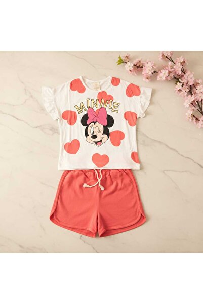 Wiss Mickey Mause Desenli Fırfır Kollu Kız Çocuk Yazlık Alt Üst Takım