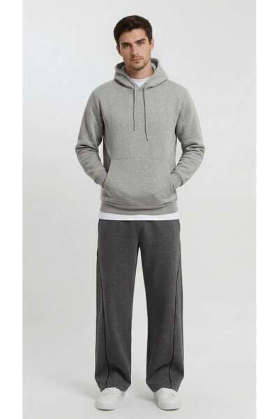 zazzia Men's Ribbed Baggy Comfortable Fit 2 Thread Wide Leg Sweatpants