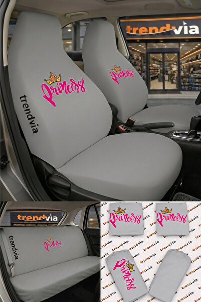 trivexa Princess Logo Car Seat Cover Front and Rear Set – Combed Cotton Lycra...