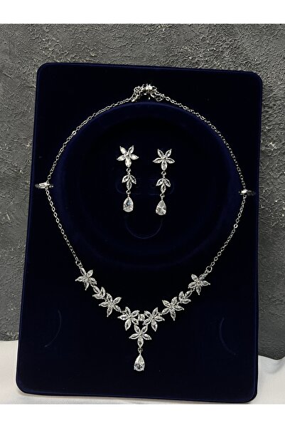 Limelia Crystal Stone Floral Bridal Necklace Earring Set Premium Wedding Jewelry