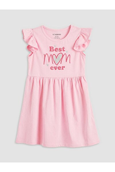 LC Waikiki LCW Παιδικό φόρεμα με βολάν και στάμπα με λαιμόκοψη ποδηλάτου για ...