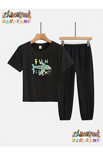 ZAROKANE Plane and Animal Printed Sweatpants/T-Shirt Two-Piece Children's Set...