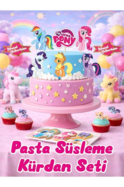 Masal Şekerleme Pony Büyük Boy Özel Kesimli Pasta Süsleme Kürdan Seti, Cake T...