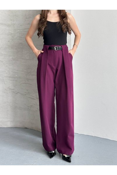 LACASE Pantaloni Palazzo din material textil cu curea pentru femei