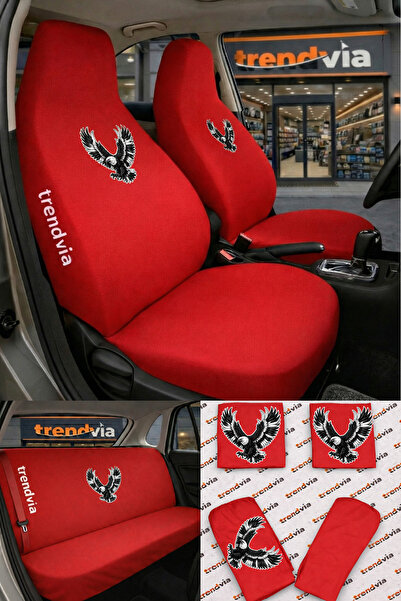 trivexa Eagle Logo Car Seat Cover Front and Rear Set – Combed Cotton Lycra Un...