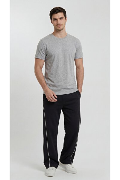 zazzia Men's Ribbed Baggy Comfortable Fit 2 Thread Wide Leg Sweatpants