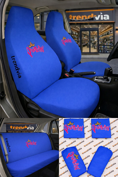 trivexa Princess Logo Car Seat Cover Front and Rear Set – Combed Cotton Lycra...