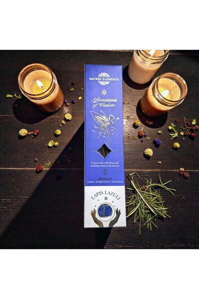 Sacred Elements Ritual Kit with scented sticks, semi-precious stone and messa...