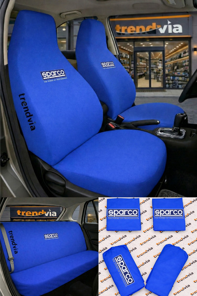 trivexa Sparco Logo Car Seat Cover Front and Rear Set – Combed Cotton Lycra U...