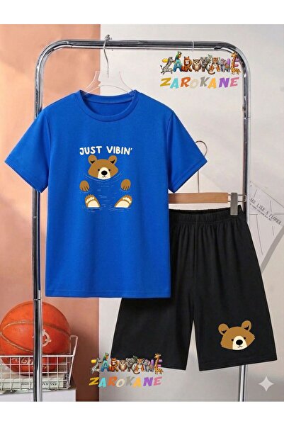 ZAROKANE Floating Bear Printed Top and Shorts/T-Shirt Summer Children's Two-P...
