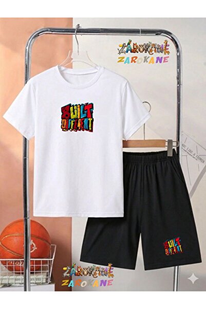 ZAROKANE Colorful Text Printed Top and Shorts/T-Shirt Two-Piece Summer Childr...