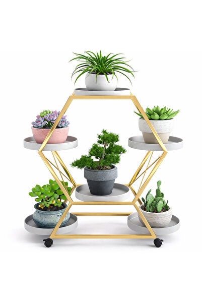 Generic Luxury Geometric 6-Tier Hexagon Flower Stand Elegant Gold Metal Frame...