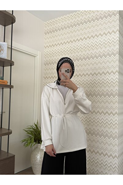 NEIRO BUTİK Beli Büzgülü Yüksek Yaka Sweatshirt