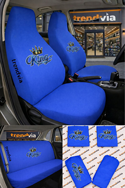 trivexa King Logo Car Seat Cover Front and Rear Set – Combed Cotton Lycra Uni...
