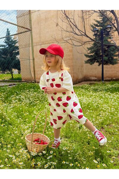 Lila Leo Kids Kız Çocuk Çilek Desenli Salopet