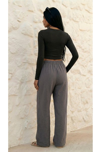 zazzia Women's High Waist Muslin Wide Leg Palazzo Pants