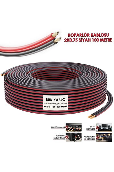 BekaTronik 2x0.75 Elektrik Hoparlör Kordon Kablosu 100 Metre Siyah