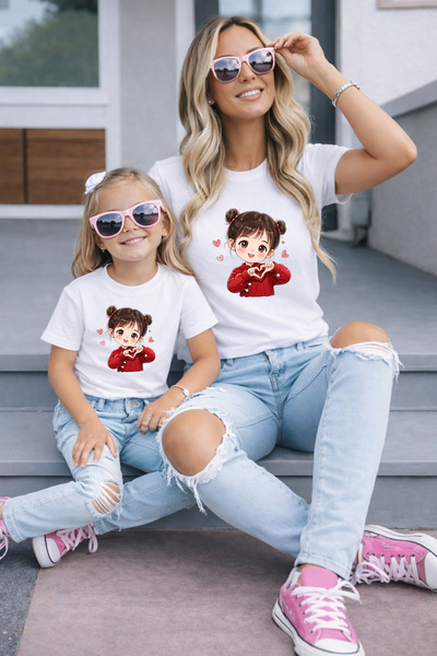 LORVEX Μπλουζάκι Mother Daughter Oversize T-Shirt Twin T-Shirt 100% Βαμβάκι Ά...