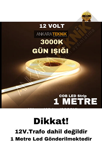 ankarateknik 1 Metre 5mm Ultra İnce COB Şerit LED – Adaptör Dahil Değildir
