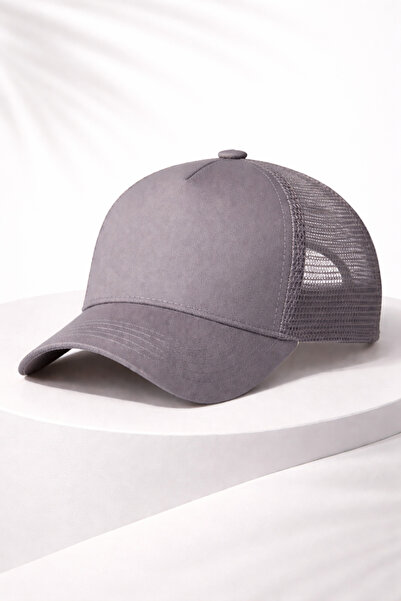 OUS Unisex Fileli Şapka Gri– Yazlık Nefes Alabilir Trucker Cap