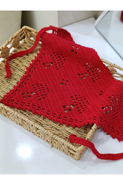 EFELA DÜNYASI El Örgüsü Kırmızı Bohem Bandana - Retro Tarz Saç Aksesuarı