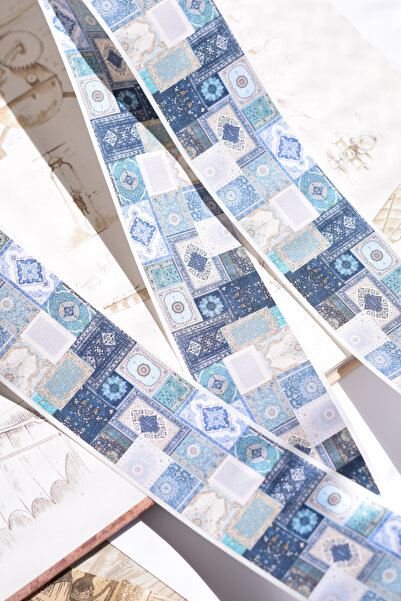 GÖKÇETasarım Geleneksel Halı Desenli Washi Bant Mavi *5 cm x 2 m* / Scrapbook