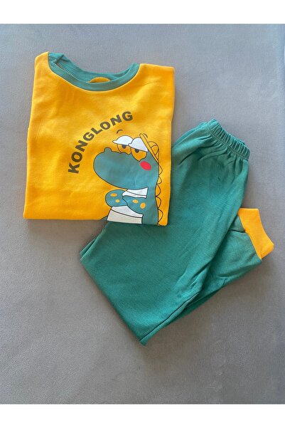 GÖKÇE dinazor baskılı mevsimlik penye pijama takımı