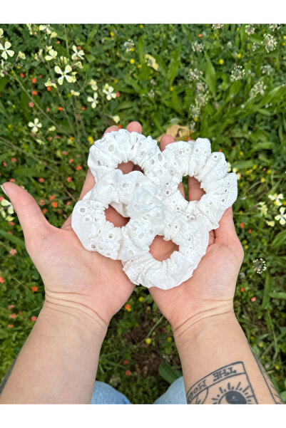 Noestudio 4'lü - Beyaz Fistolu Küçük Boy Scrunchie Minimal Pamuk Saç Tokası G...