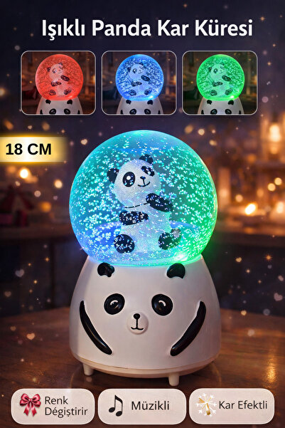 Tamsena Store Büyük Boy Işıklı Müzikli Panda Kar Küresi – Renk Değiştiren Püs...