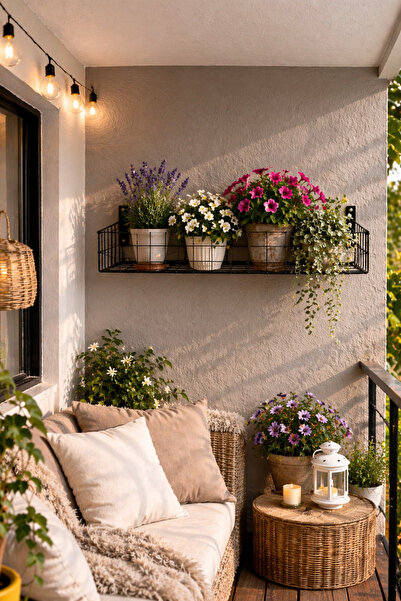 Home Modern Duvara Montajlı Metal Çiçeklik Raf – Dekoratif Balkon & Bahçe Sak...