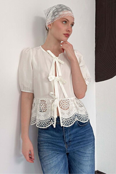 VERYMODA Bluza sa vezanjem spreda - Krem | D2800