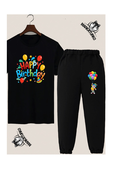 MarkaTurko تي شيرت أسود مطبوع بتصميم خاص للأطفال من HAPPY BIRTHDAY - مجموعة م...