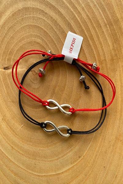 Shepidi 2-Pack of Lovers Infinity Object Silver Red and Black Adjustable Rope...
