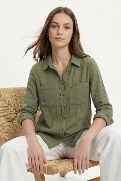 Rays Χακί Μακρυμάνικο Πουκάμισο με Διπλές Τσέπες 4829A