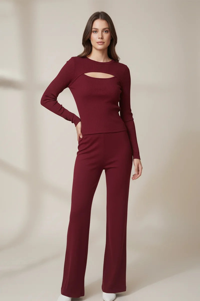 MODANI SEÇ Women's Red Chest Window Two-Piece Set