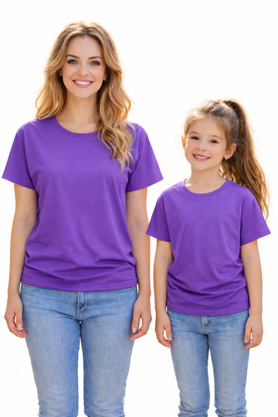VODEXA Anne Kız Kombin sade Oversize Tişört Twin T-Shirt %100 Pamuk Rahat Kal...