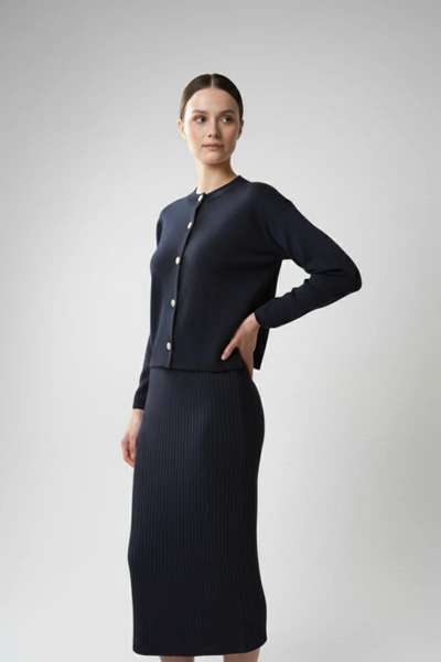 MODANI SEÇ Women's Cardigan Dress Two-Piece Set - Navy Blue