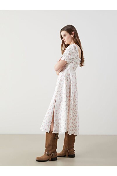 LC Waikiki Lcwaikiki Classic Mixed Square Collar Floral Poplin Dress