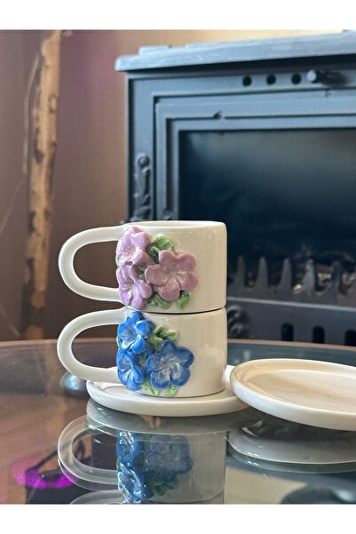 Bark Seramik Çiçekli 2 Kişilik Türk Kahvesi Fincan Takımı