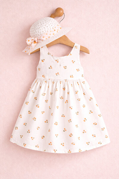 Kidex’s Baby Kız Bebek Hasır Şapkalı Renkli Elbise Pembe Lila Turuncu Bayramlık
