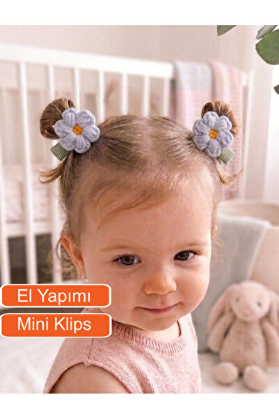 Miccolatte Kız Bebek Örgü Papatya Toka 2'li - Mini Klips Bebek Saç Tokası (3....