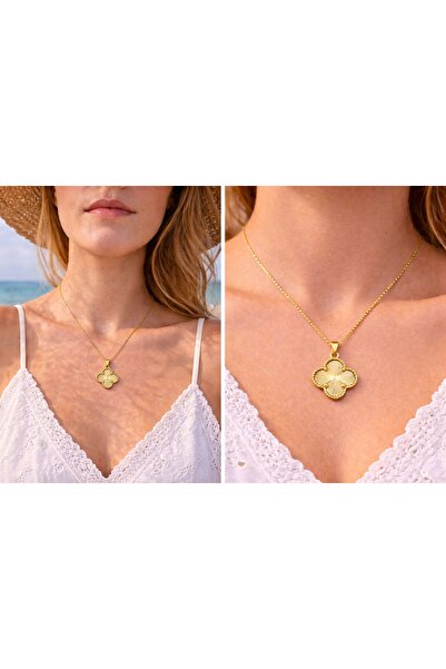 EzoriaDesign Yonca Detaylı Gold 14k Altın Kaplama Kolye