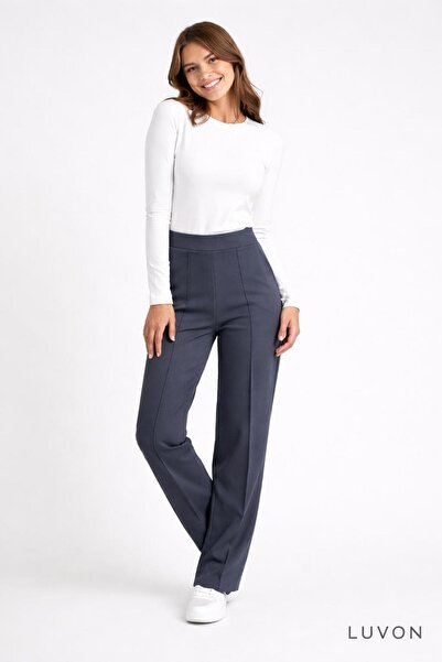 LUVON Anthracite High Waist Women's Palazzo Trousers with Pockets